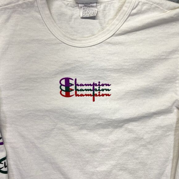 Champion Retro Graphic T-Shirt Men’s M White Multi-Color Long-Sleeve - Picture 2 of 11